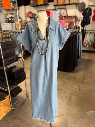 Denim Collared Midi Dress