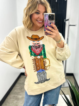 QOS Beige Cowboy Nutcracker Sweatshirt