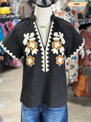 Suede Embroidery Top