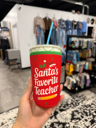 Santa’s Favorite Teacher Iced Cup Coolie Medium