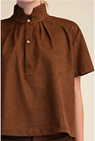 Ultrasuede Stand Collar Top