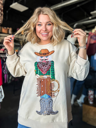 QOS Beige Cowboy Nutcracker Sweatshirt