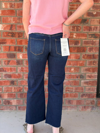 Mid Rise Crop Straight Clean Cut Hem Jeans