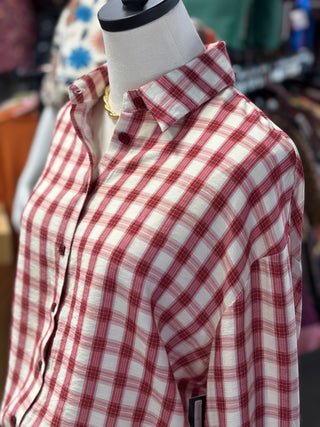 Ruffle Cuff Plaid Shirt