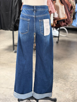 Low Rise Wide Leg Cuffed Hem Jeans