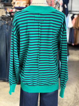 Oversized Stripe Mock Neck Pullover