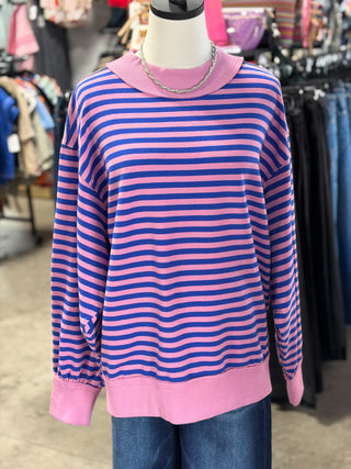 Oversized Stripe Mock Neck Pullover