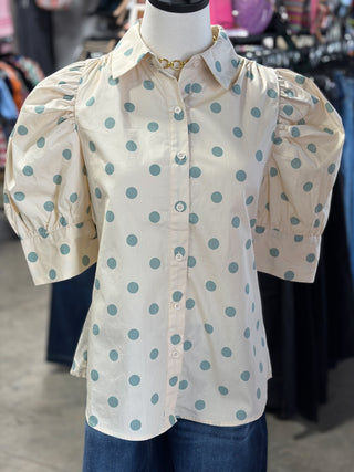 Polka Dot Puff Sleeve Top