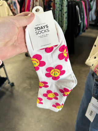 Pink and White Flower Socks