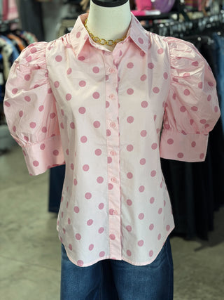 Polka Dot Puff Sleeve Top