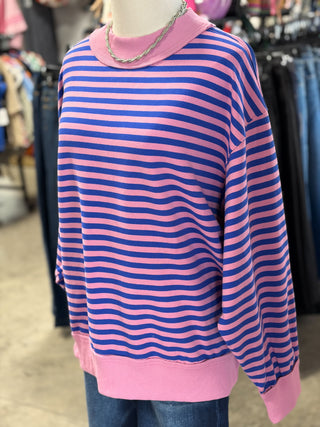 Oversized Stripe Mock Neck Pullover
