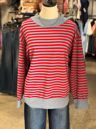 Oversized Stripe Mock Neck Pullover