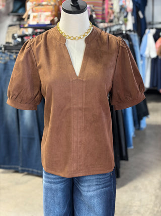 Suede V-Neck Top