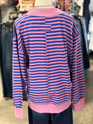 Oversized Stripe Mock Neck Pullover