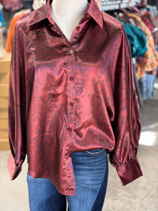 Balloon Sleeve Snake Satin Top