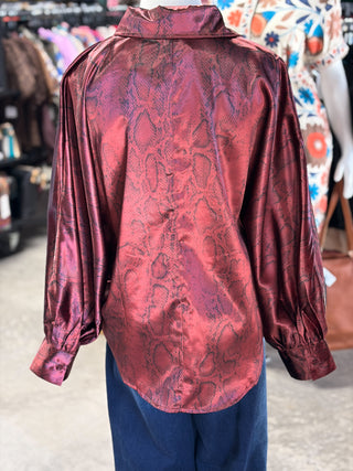 Balloon Sleeve Snake Satin Top