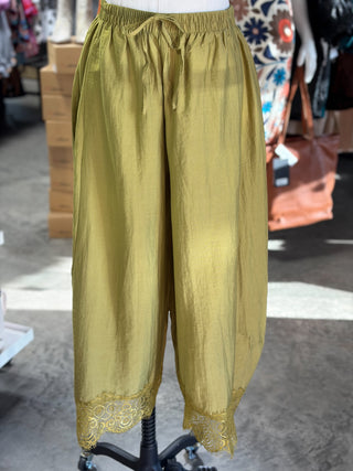 Lace Trim Barrel Pants