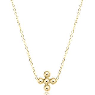16" Necklace Gold - Classic Beaded Signature Cross Gold - 3mm Bead Gold