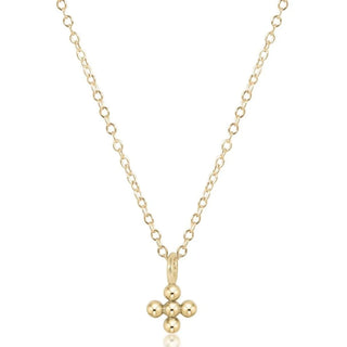 16" Necklace Gold - Classic Beaded Signature Cross Small Gold Charm