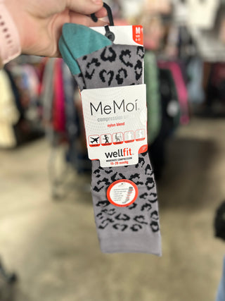 Compression Socks Blue/Grey Leopard