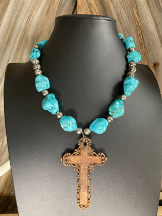 Turquoise Chunk With Cross Pendant