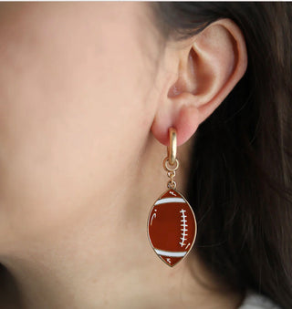 Game Day Football Drop Hoop Earrings