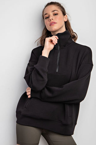 MODAL POLY SPAN QUARTER ZIP FUNNEL NECK PULLOVER T9872