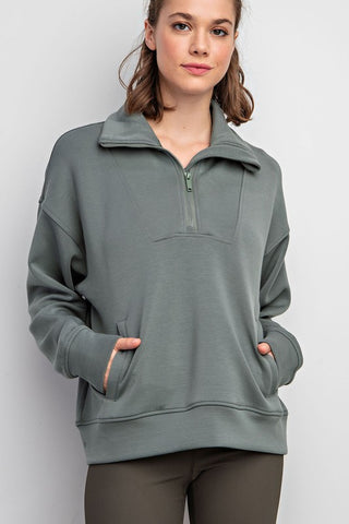 MODAL POLY SPAN QUARTER ZIP FUNNEL NECK PULLOVER T9872