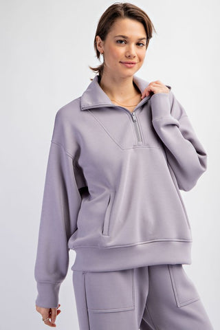 MODAL POLY SPAN QUARTER ZIP FUNNEL NECK PULLOVER T9872