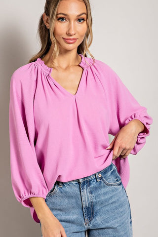 RUFFLED PUFF SLEEVE BLOUSE