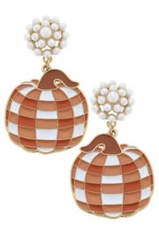 For Pete's Sake Pottery Gingham Pumpkin Earrings in Orange & White