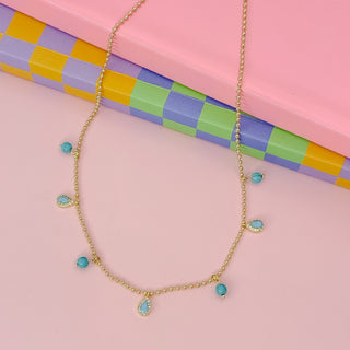 Turquoise Teardrop Gold Necklace