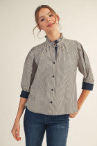 Hazel’s Striped Stand Up Collar Top