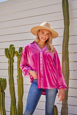 Pink Bubble Sleeve Velvet