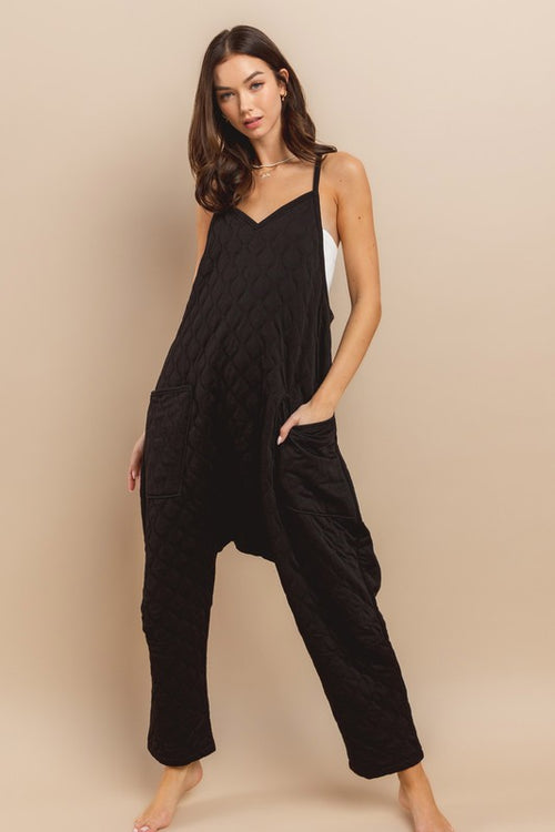 V-neck Sleeveless Quilted Jumpsuit