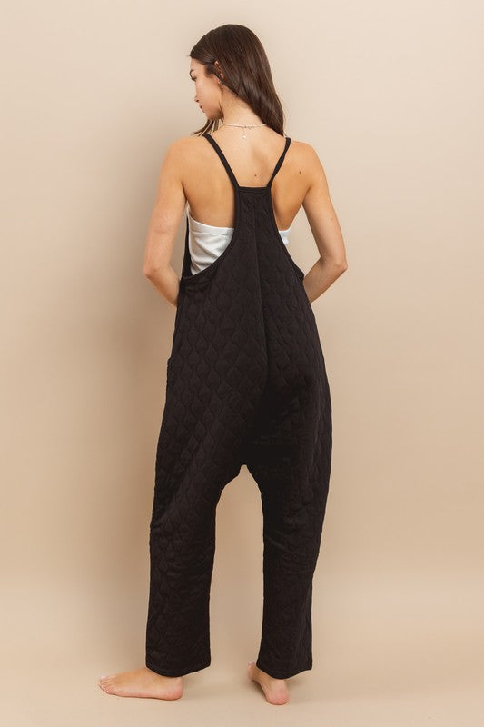 V-neck Sleeveless Quilted Jumpsuit