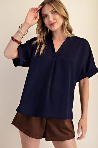 Ally’s V-Neck Cuffed Sleeve Top