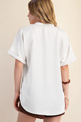 Ally’s V-Neck Cuffed Sleeve Top