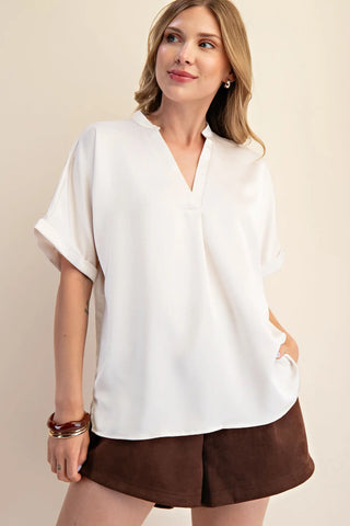 Ally’s V-Neck Cuffed Sleeve Top