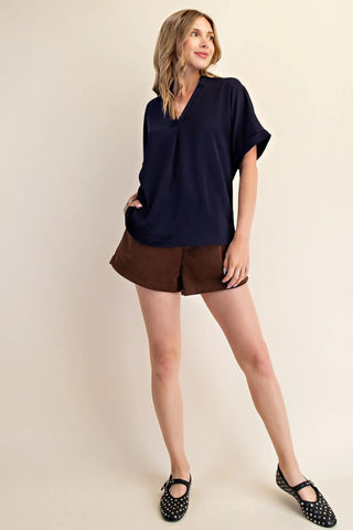 Ally’s V-Neck Cuffed Sleeve Top