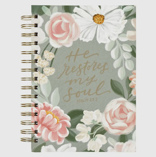 He Restores My Soul Green Garden Spiral Journal