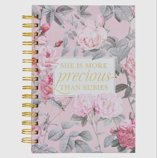 More Precious Than Rubies Pink Floral Spiral Journal