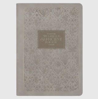 Sufficient Grace Taupe Faux Leather Classic Journal With Zipper