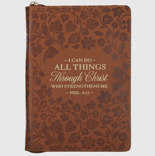 I Can Do All Things Through Christ Brown Faux Leather Journal With Zip