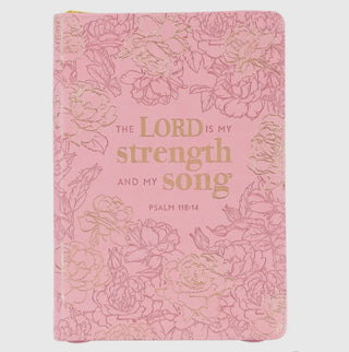 My Strength And My Song Pink Faux Leather Classic Journal With Zip