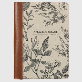 Amazing Grace Natural Canvas And Leather Journal With Zip