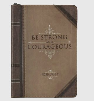 Strong And Courageous Walnut-Brown And Tan Leather Classic Journal With Zip