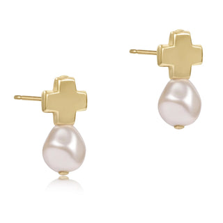 Signature Cross Small Gold Stud - Classic Pearl