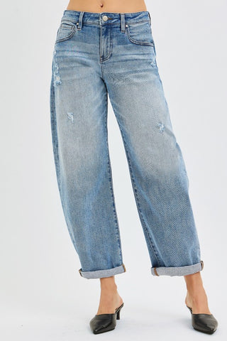 Slouchy ankle/Length Barrel Jean-with-cuffs