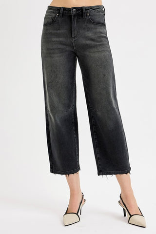 Mid Rise Fit Crop Wide Barrel Leg Jeans